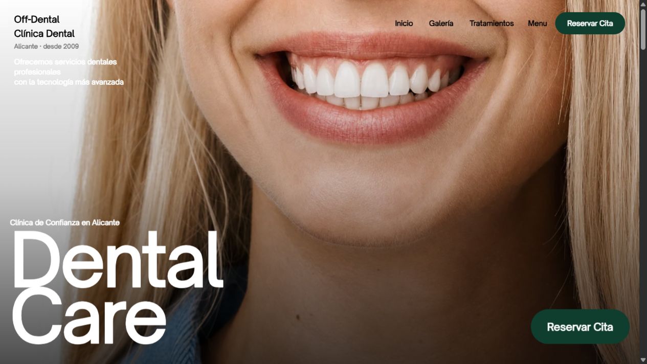 Captura de la página de inicio de Off-Dental