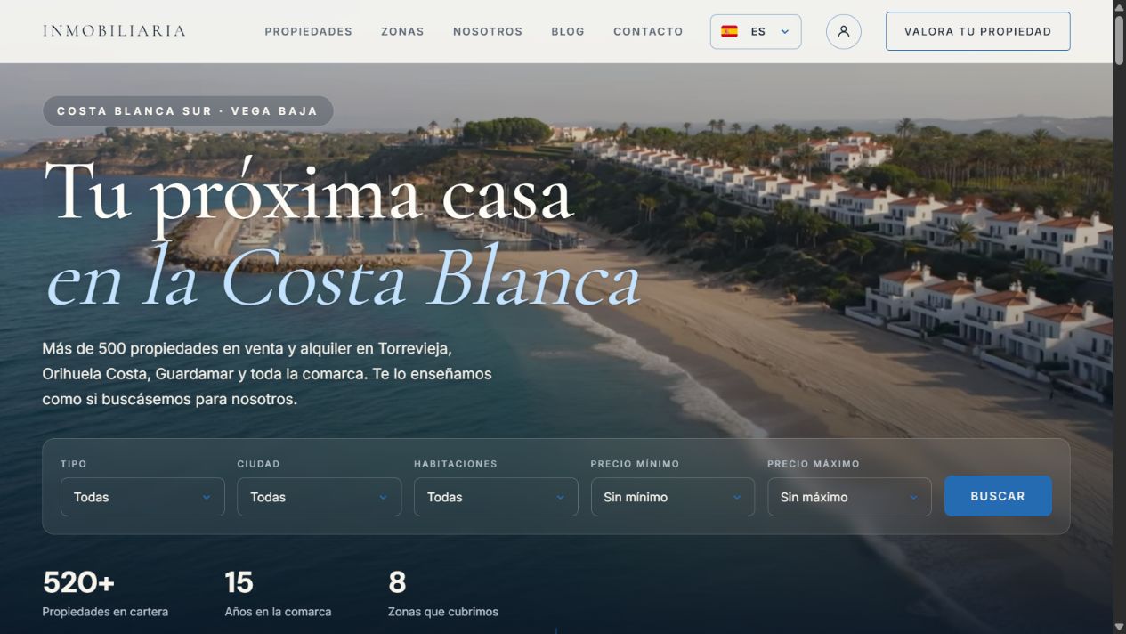 Captura de la página de inicio de Inmobiliaria Costa Blanca