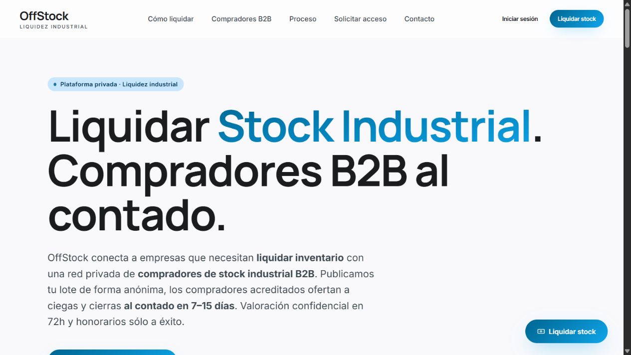 Captura de la página de inicio de OffStock